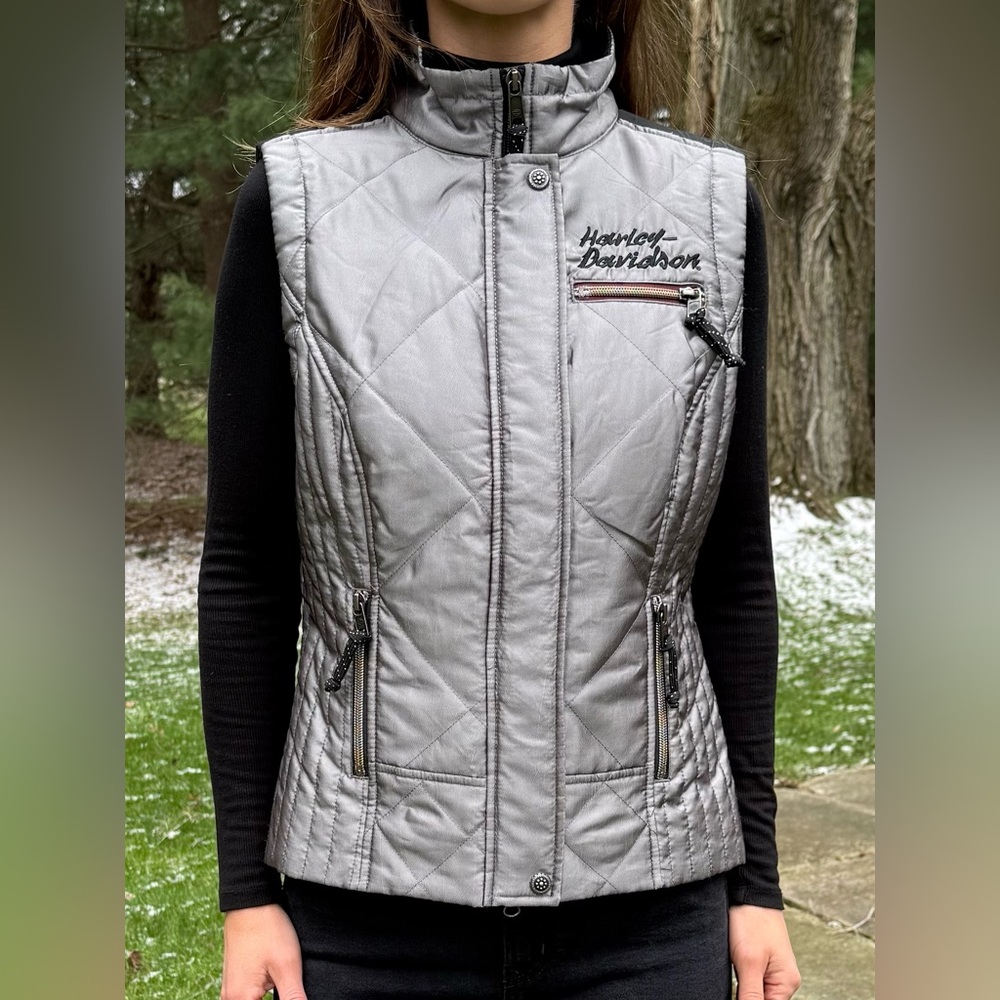 Harley-Davidson Women’s Silver and Black Insulated Zipper Vest